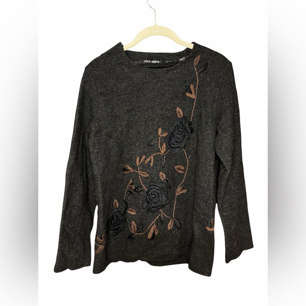 Dolce & Gabbana Vintage Wool Top with Floral Embroidery